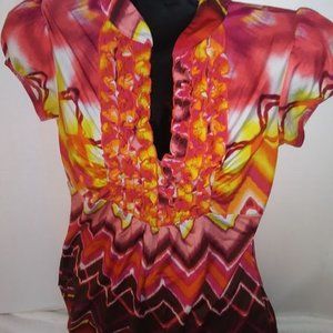 M Beachy Sunset shades Short Sleeve Vneck Top